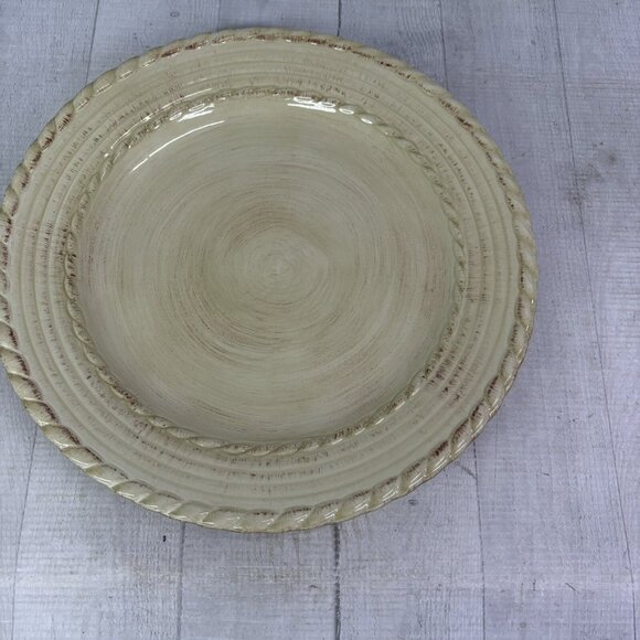 Roscher & Co BELLINI CREAM Embossed Rope Ring Earthenware  Dinner Plates Set 4 - Picture 2 of 16